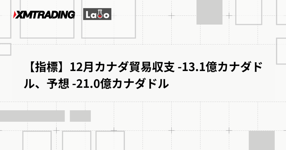 【指標】12月カナダ貿易収支 -13.1億カナダドル、予想 -21.0億カナダドル