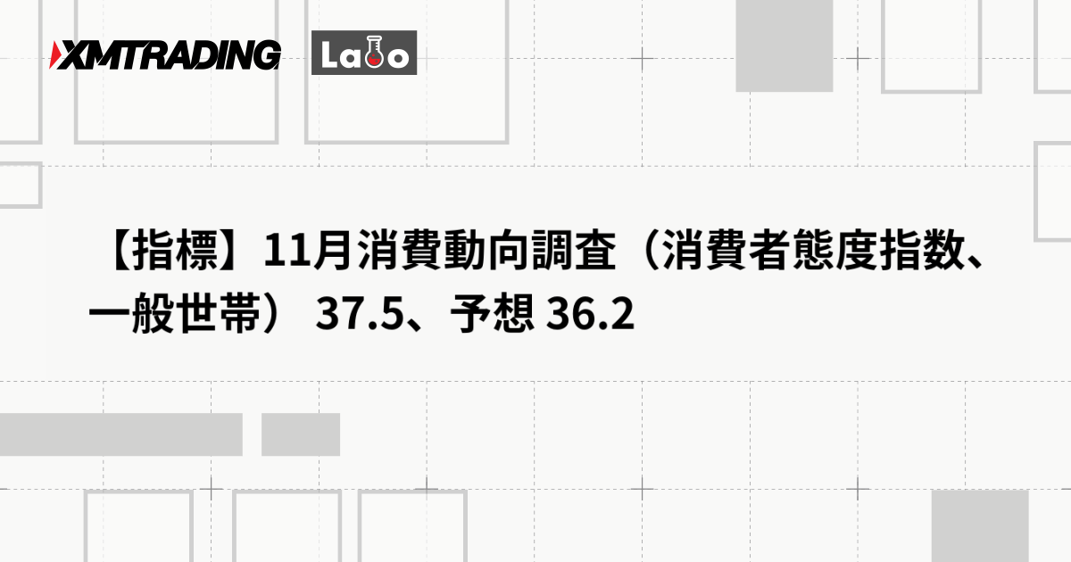 【指標】11月消費動向調査（消費者態度指数、一般世帯） 37.5、予想 36.2