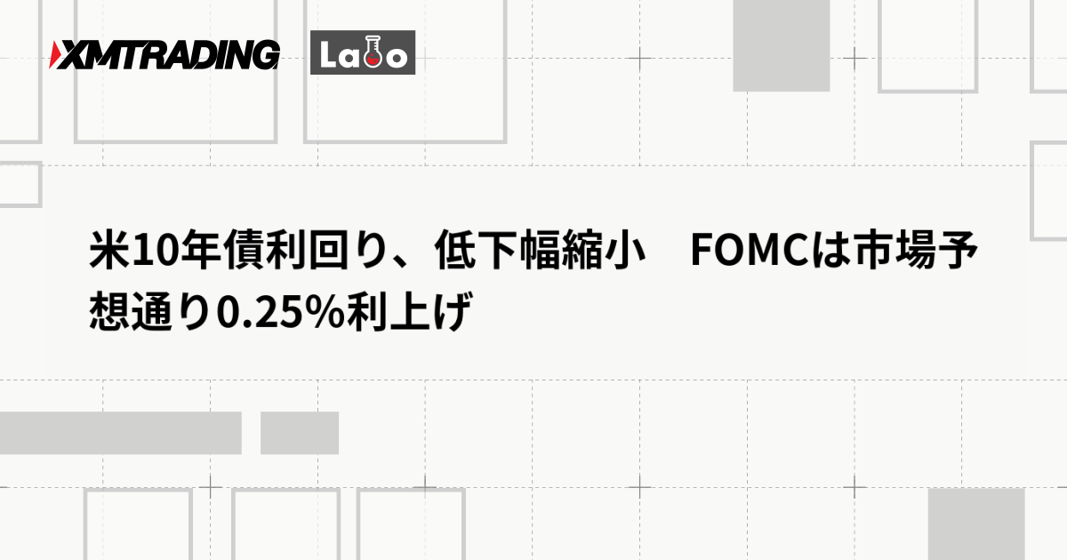 米10年債利回り、低下幅縮小　FOMCは市場予想通り0.25％利上げ
