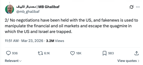 Iran Speaker's X post