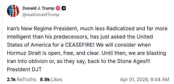 Trump Truth Social Post April 1