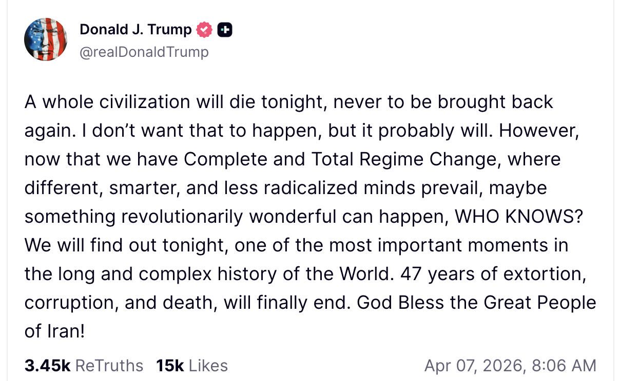 Trump Truth Social Post April 7