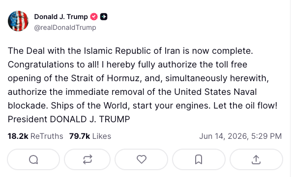 Trump Truth Social Post June 14