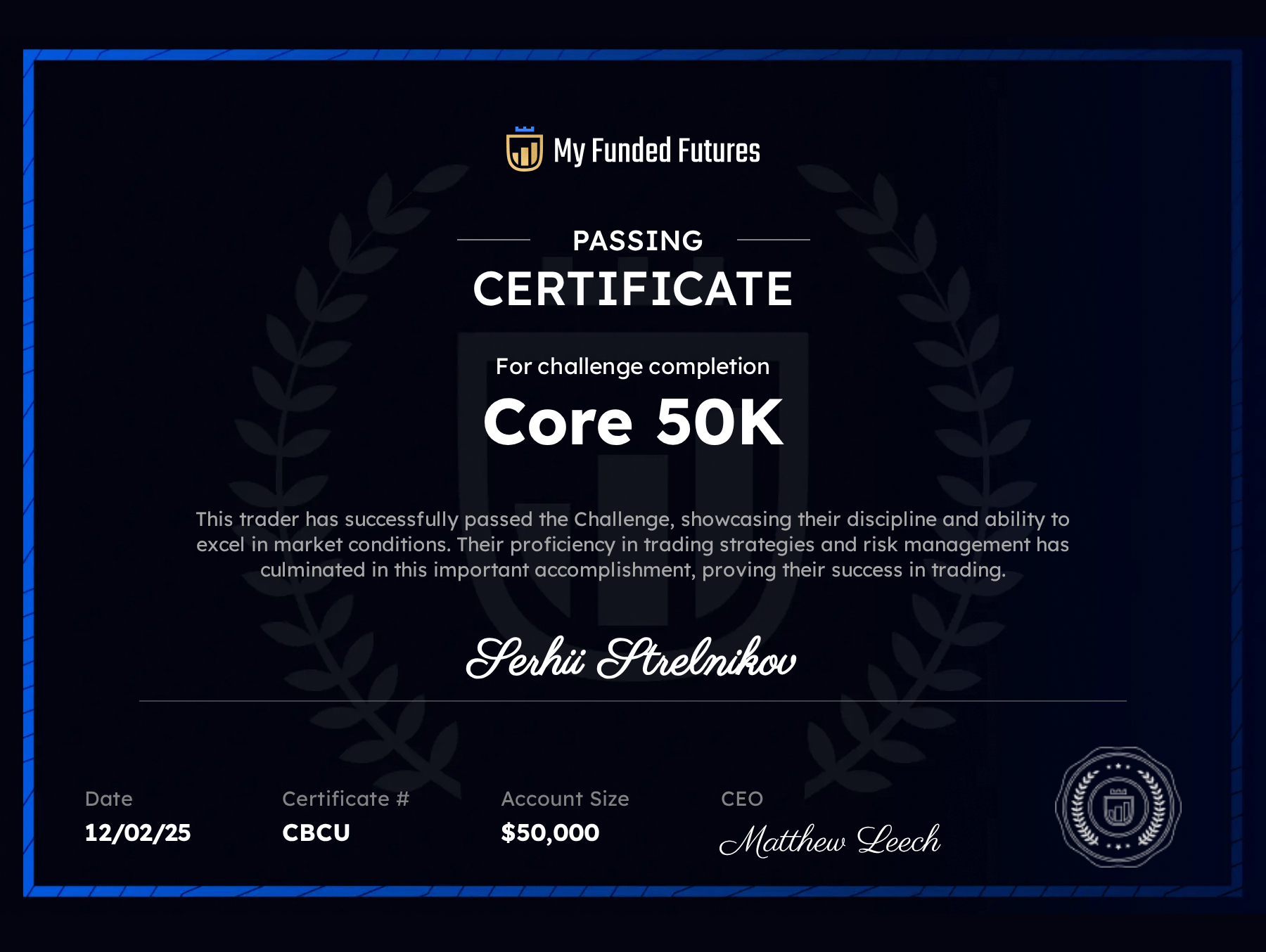 Trading Certificate for Trader