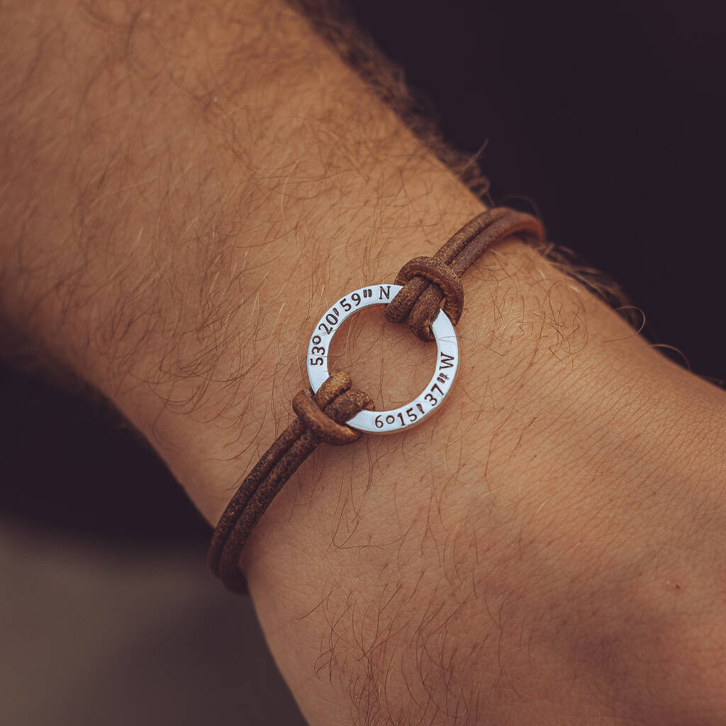 Men's Coordinates Leather Bracelet