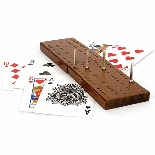 Cribbage; Wooden Traditional Board Game with Cards, Boards and Pins