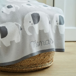 Personalised Grey Elephant Knitted Intarsia Blanket