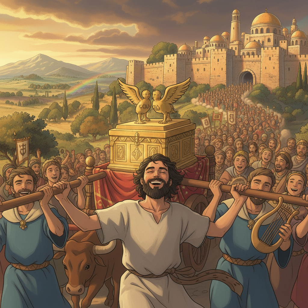 David was upset and afraid of the Lord. He decided not to take the ark to Jerusalem right away. Instead, he left it at the house of a man named Obed-Edom. God blessed Obed-Edom and his family while th...