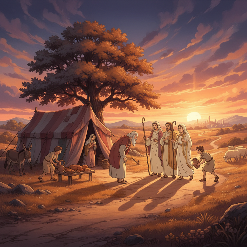 Genesis 18 tells the story of how God visited Abraham and how Abraham showed kindness, faith, and courage. This chapter teaches us about hospitality, trusting God, and praying for others. One day, Abr...