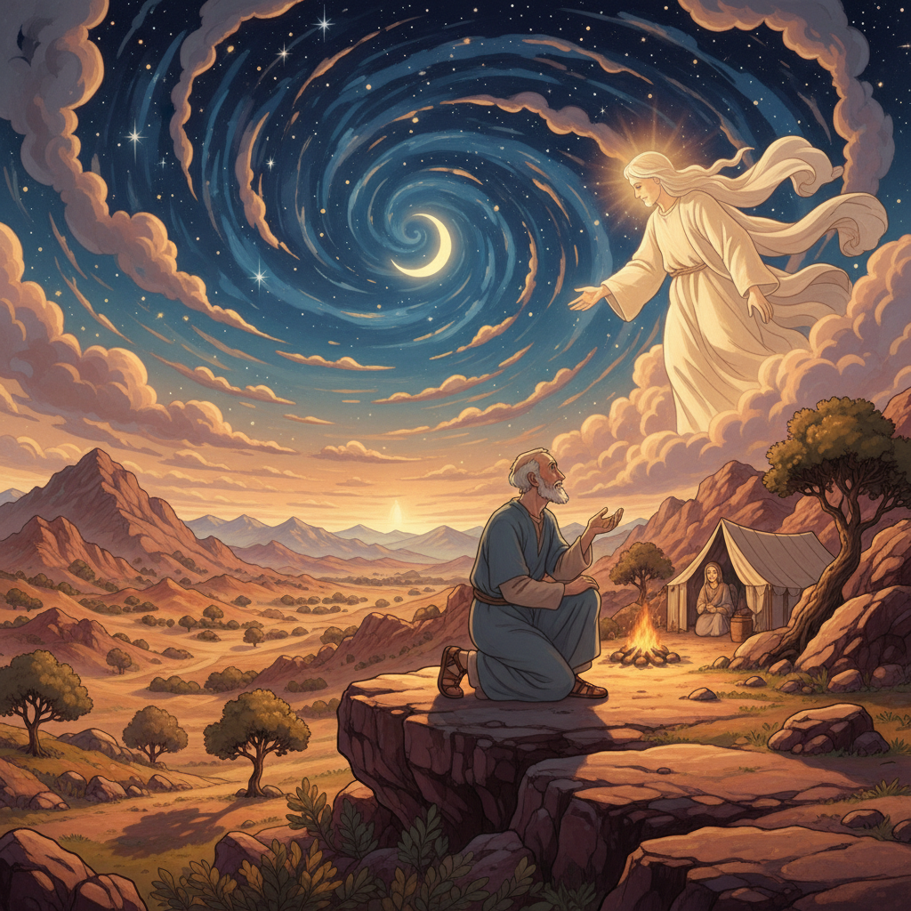 One night, God spoke to Abram in a vision. God told Abram not to be afraid and reminded him that He would protect him. God also promised Abram that he would have many descendants, even though Abram an...