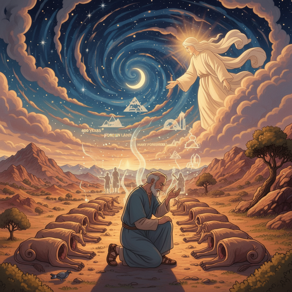 God then made a promise about the land that Abram’s descendants would one day inherit. Abram asked God how he would know that he would have this land. God gave Abram a special instruction. Abram prepa...