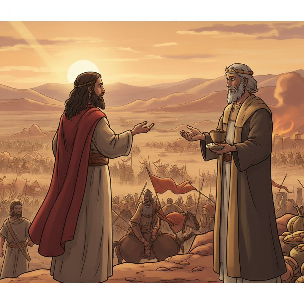 The king of Sodom also came to Abram and offered him the possessions that had been recovered. Abram refused to take them, saying he would not let anyone say that he had become rich from the king. Abra...