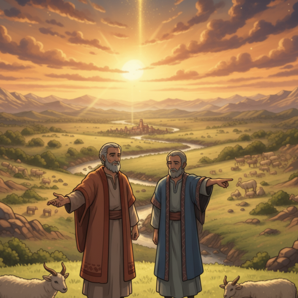 This chapter teaches us the importance of making peaceful choices, trusting God instead of competing, and relying on God to provide for us. Abram showed faith and humility, and God rewarded him.