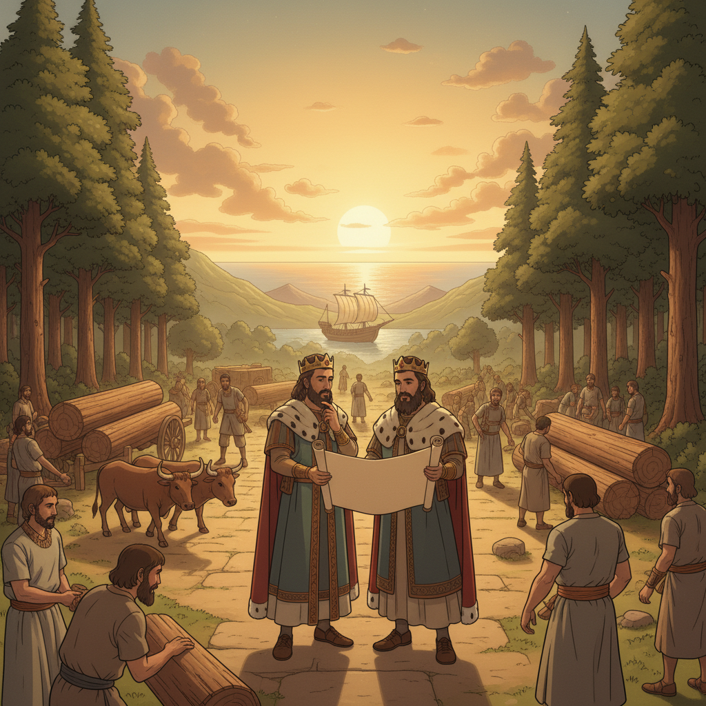 Hiram, the king of Tyre, had been a friend of David. When Hiram heard that Solomon was now king, he sent a message of friendship. Solomon replied and told Hiram about his plan to build the temple. He ...