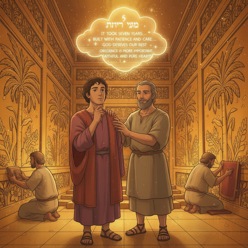 It took seven years to complete the temple. Solomon made sure everything was done according to the plan. The temple was not built quickly. It was built with patience and care. This chapter teaches us ...