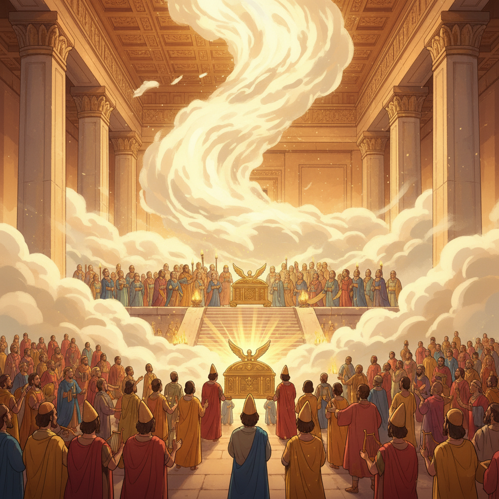 The priests carried the Ark into the Most Holy Place, the inner room of the temple. When they came out, a thick cloud filled the temple. This cloud showed that God’s presence had come into the temple....