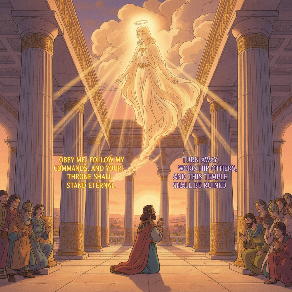 God then made a clear promise to Solomon. He said that if Solomon and his children obeyed Him, followed His commands, and walked in His ways, God would keep Solomon’s family on the throne of Israel. T...