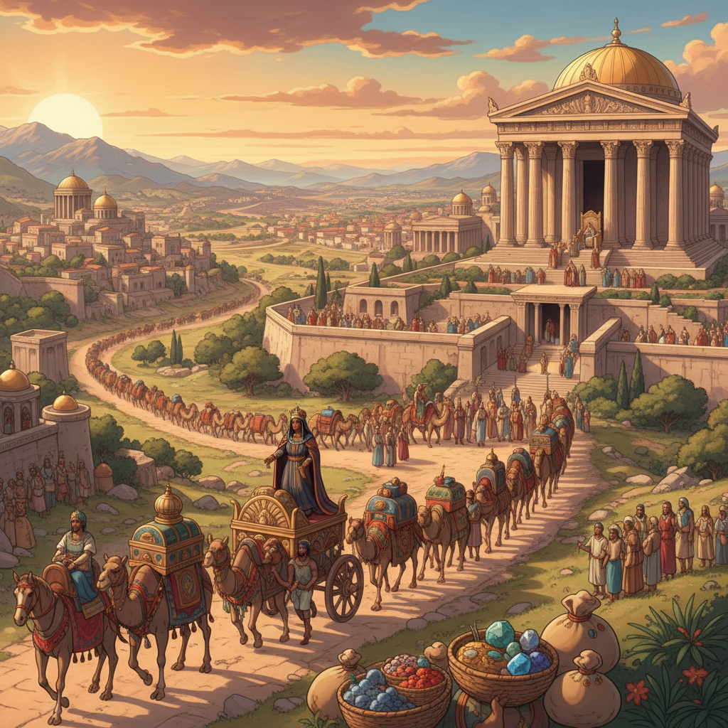 1 Kings Chapter 10 tells us about the great wisdom and wealth of King Solomon. It also tells the story of the Queen of Sheba visiting him. The Queen of Sheba heard about Solomon’s wisdom and the famou...