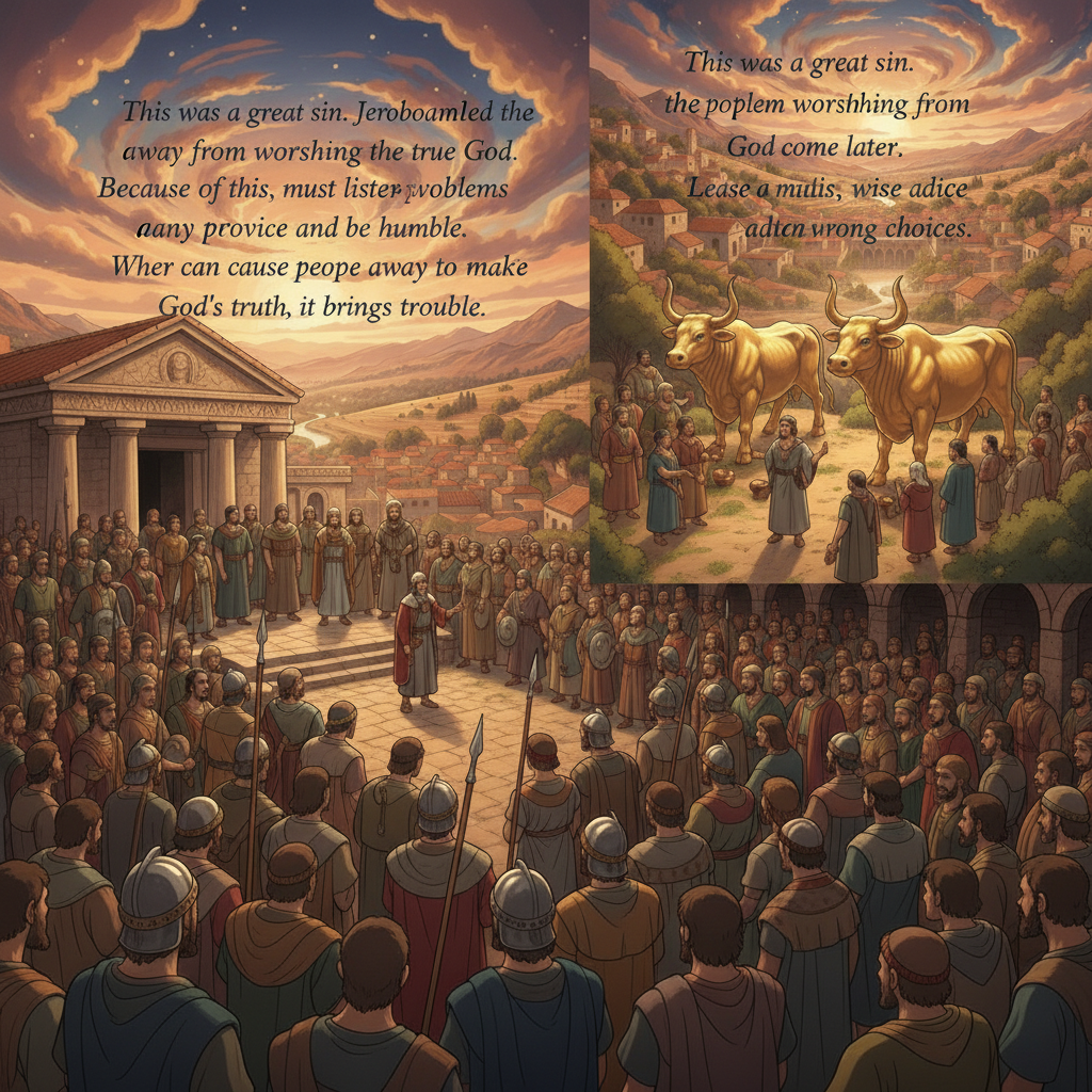 This was a great sin. Jeroboam led the people away from worshiping the true God. Because of this, many problems would come later. This chapter teaches us that leaders must listen to wise advice and be...