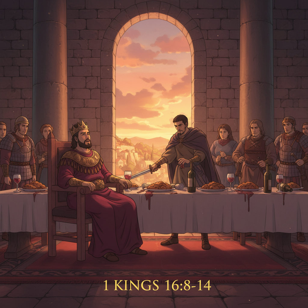 After Baasha died, his son Elah became king of Israel. Elah ruled for only two years. While he was drinking and getting drunk in the house of one of his officers, a commander named Zimri attacked him ...