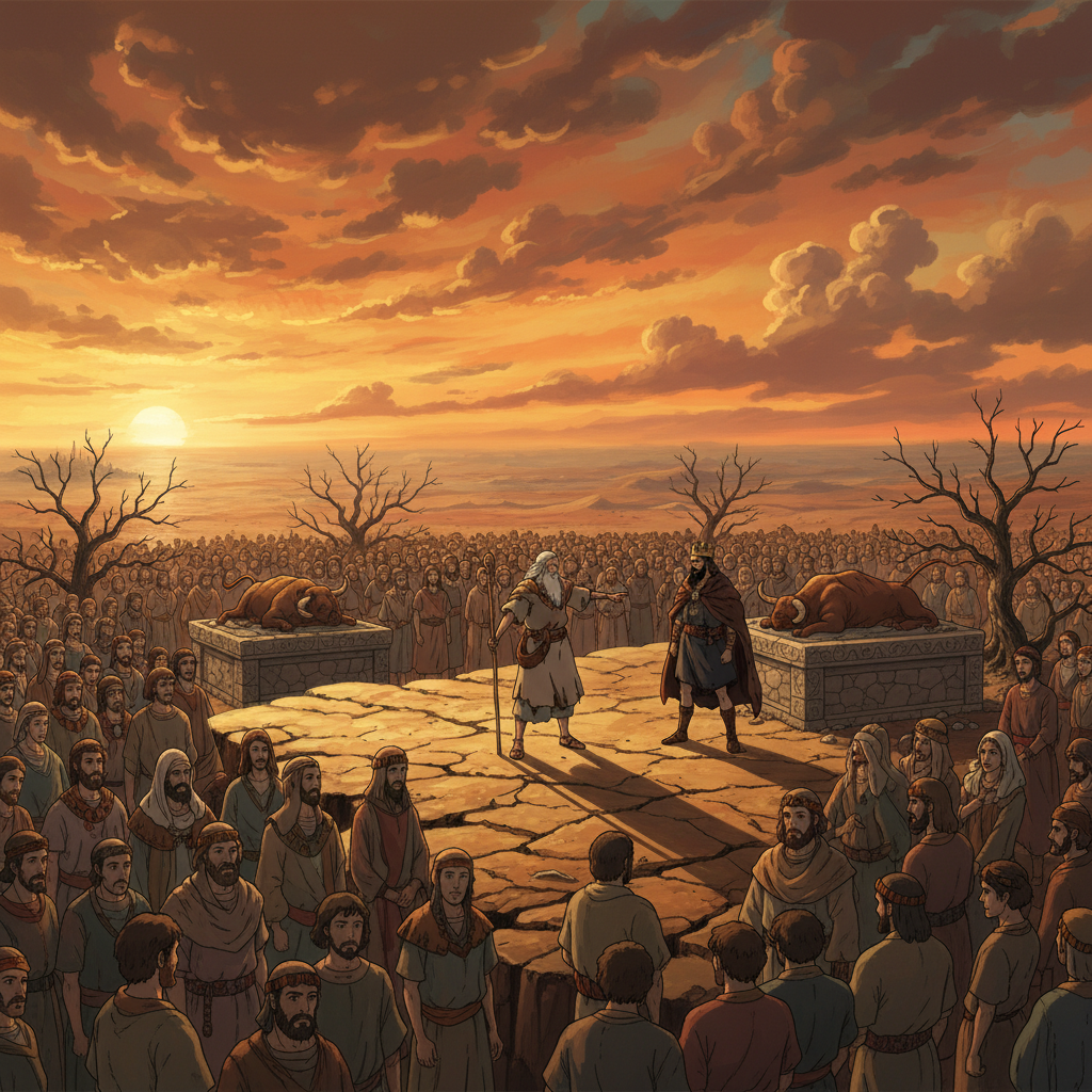 Elijah then challenged Ahab to gather all the people of Israel and the prophets of Baal on Mount Carmel. There were 450 prophets of Baal. Elijah stood alone as God’s prophet. In front of everyone, Eli...