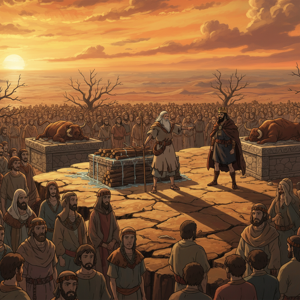 The prophets of Baal went first. They prayed loudly from morning until noon, asking Baal to send fire. Nothing happened. Elijah even told them to shout louder. They continued praying and even hurt the...