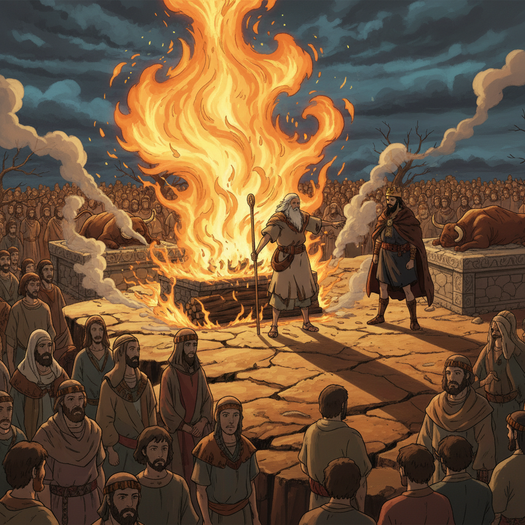 Immediately, fire came down from heaven. It burned up the sacrifice, the wood, the stones, and even dried up the water in the trench around the altar. When the people saw this, they fell to the ground...