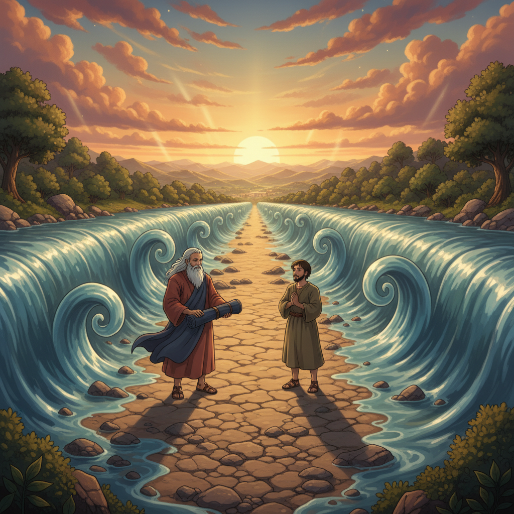 When they reached the Jordan River, Elijah took off his cloak, rolled it up, and struck the water. The river parted, and they walked across on dry ground. This was a miracle that showed God’s power wa...