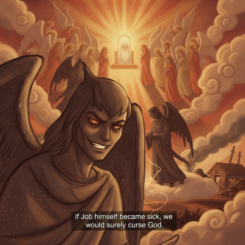 Satan replied that if Job himself became sick, he would surely curse God. God allowed Satan to test Job again, but He did not allow Satan to take Job's life.