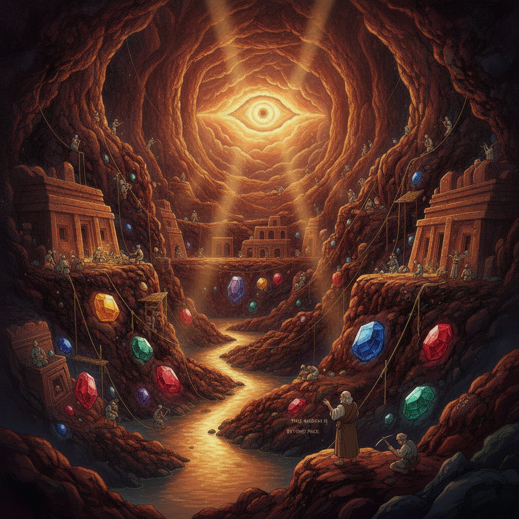 People work hard to discover gold, silver, iron, sapphires, and other precious stones hidden in the earth. Although people are skilled at finding treasures, Job says that true wisdom is much more valu...
