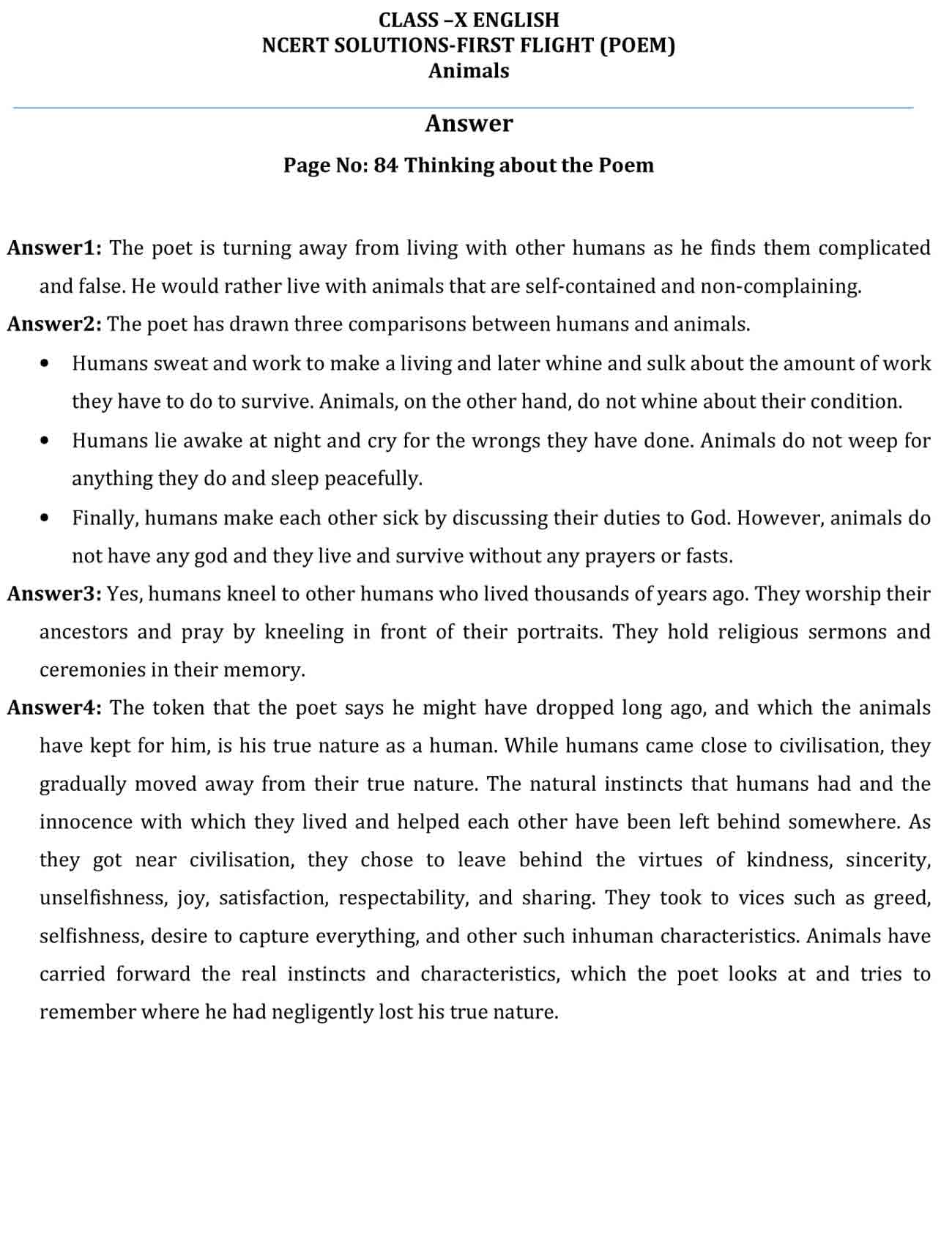 NCERT Solutions Class 10 English First Flight Poem Chapter 7 Animals NCERT Solutions Class 10 English First Flight Poem Chapter 7 Animals