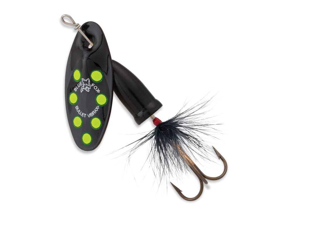 Blue Fox VBF2254 Vibrax Bullet Fly Silver Fluorescent Yellow & Black - Size 2