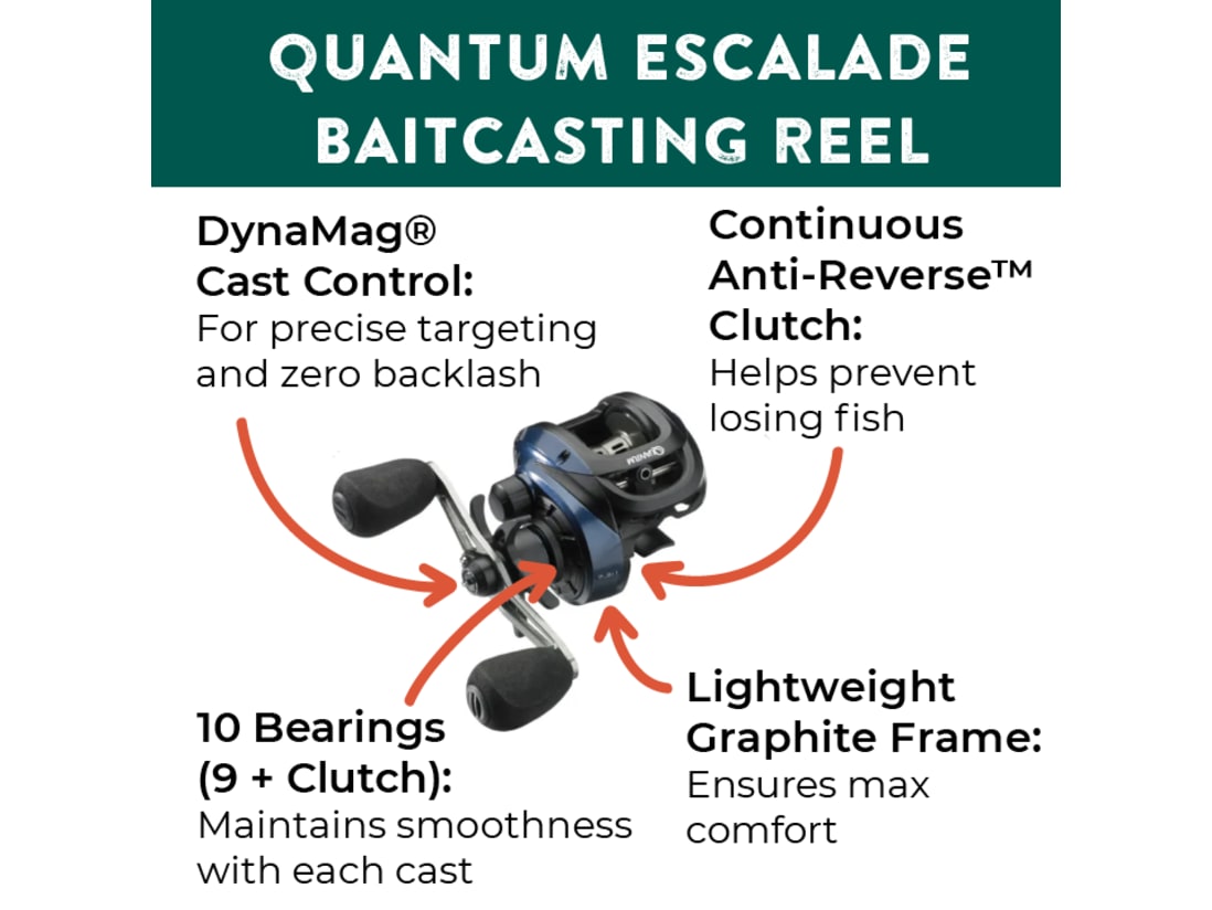 QUANTUM ESCALADE 100 7.3:1 RH BAITCAST REEL CLAM PACK 9+1 BEARINGS