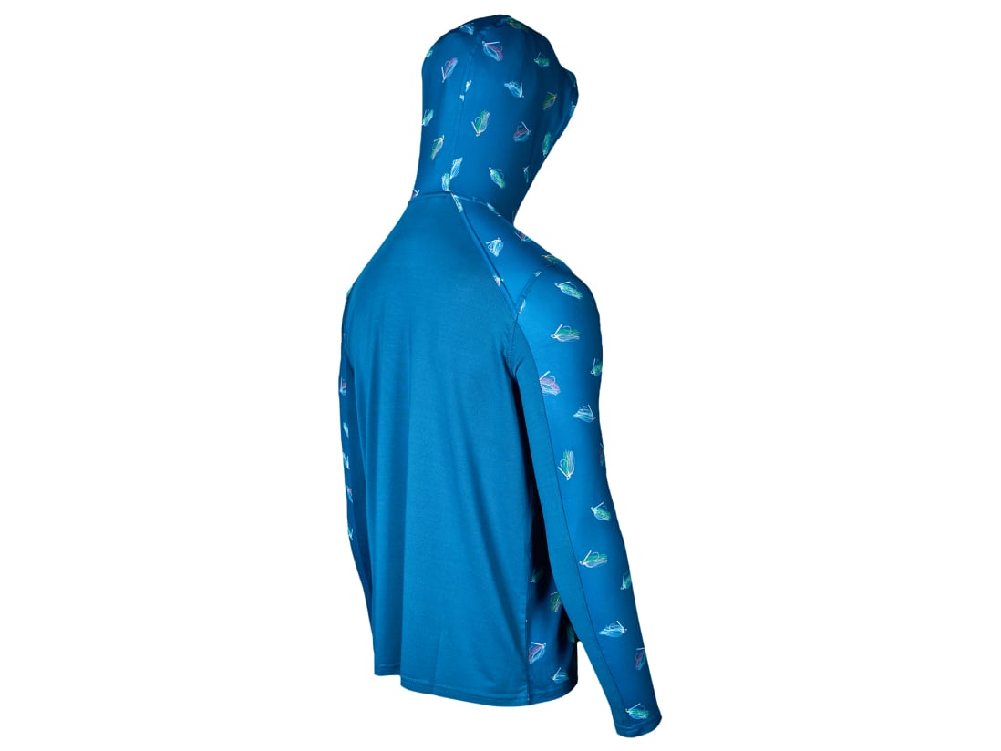 Blue Tossed Jig Hooded Long-Sleeve w/ Mesh Back, 2XL