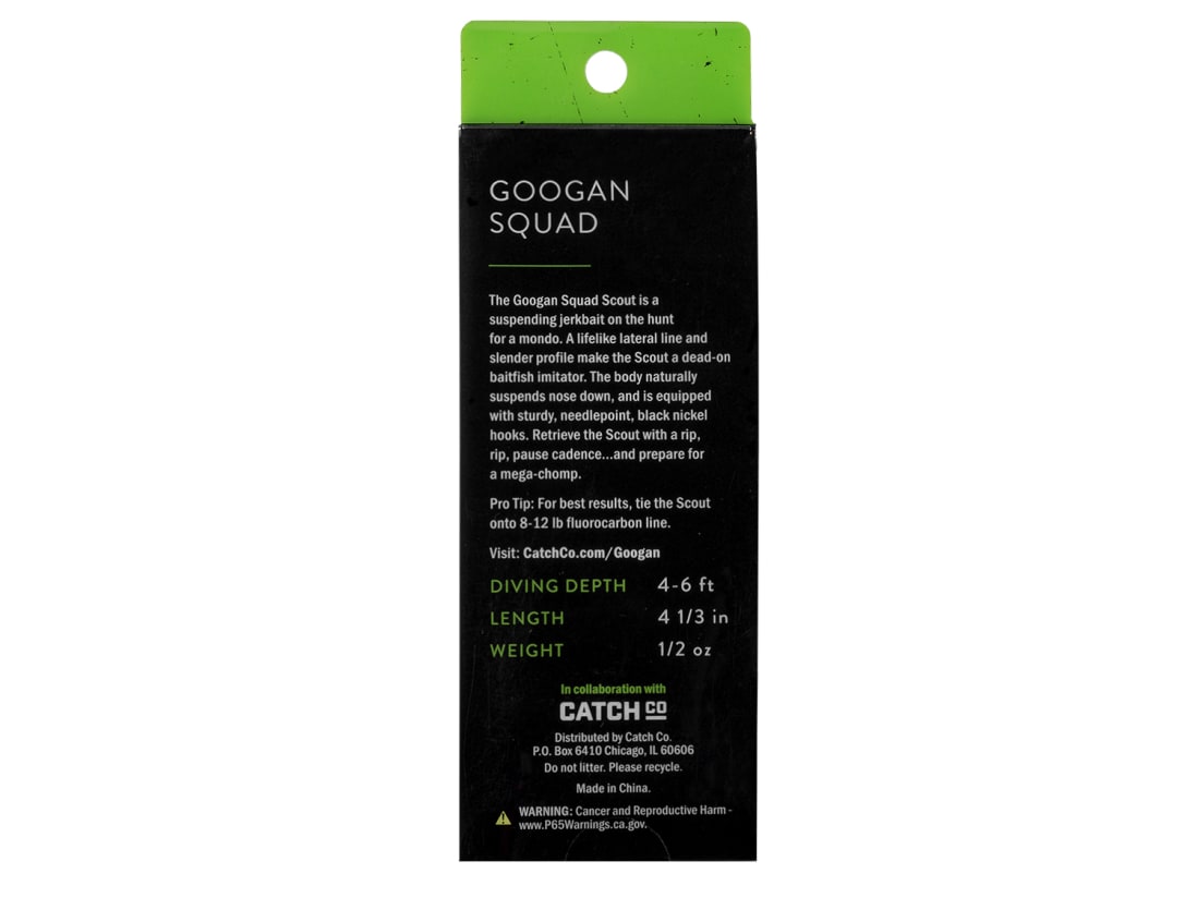 Googan Squad Scout, 4-1/3 in, 1/2 oz, Yellow Perch, Topwater Lures