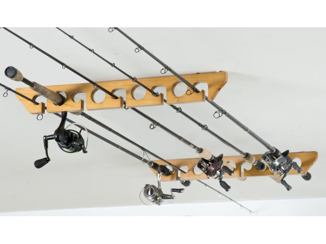 Organized Fishing Wood Ceiling Horizontal Rod Rack