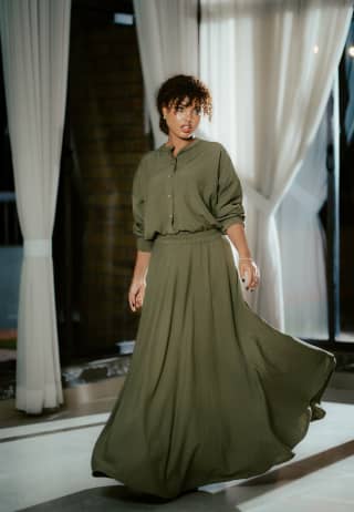 THE SAGE HOUR — seersucker skirt & top set, front view