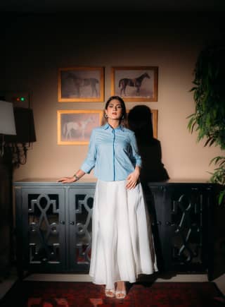 THE MERIDIAN PALE — cotton & silk skirt set, front view