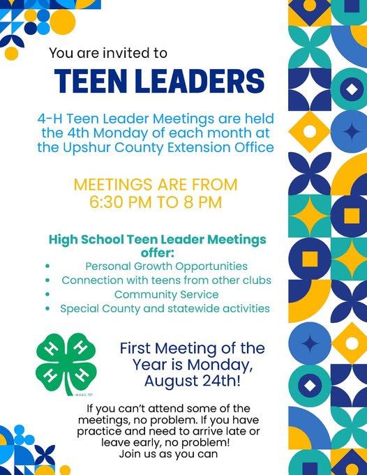 Upshur County 4-H High School Teen Leader Meeting