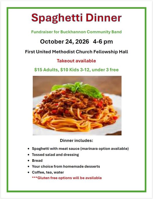 Spaghetti Dinner Fundraiser for the Buckhannon Community Band