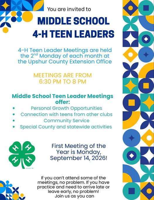 Upshur County 4-H Middle School Teen Leader Meeting