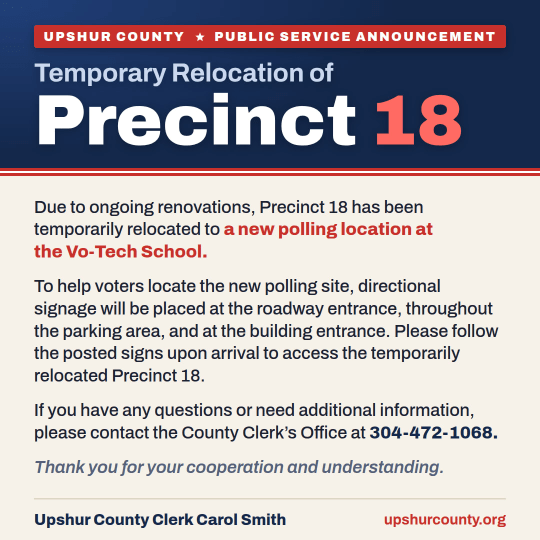 Temporary Relocation of Precinct 18 - My Buckhannon