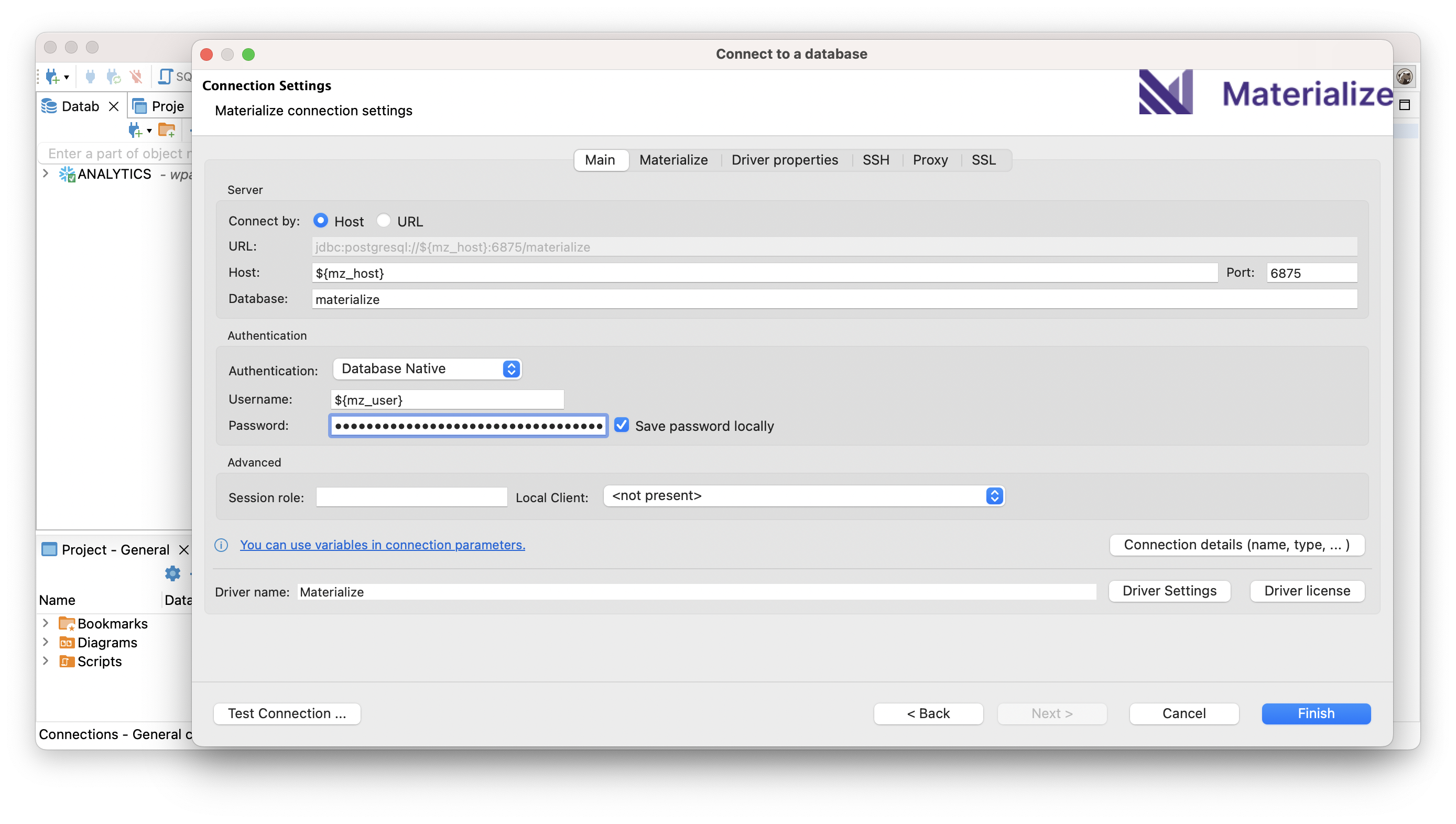 Connect using the credentials provided in the Materialize console