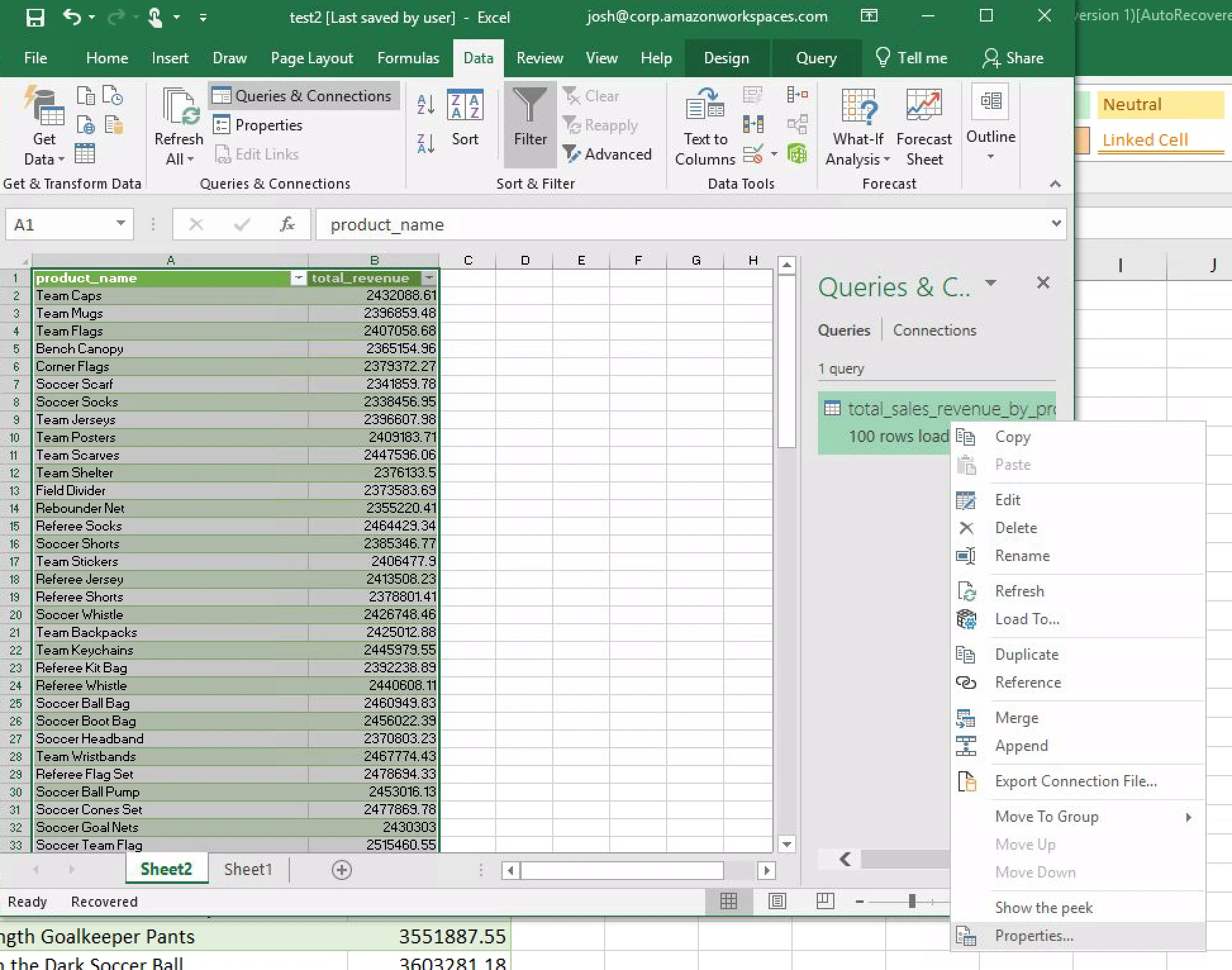 query properties