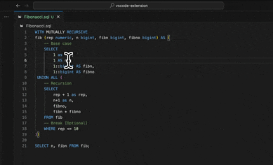 Materialize VS Code Extension Query Execution