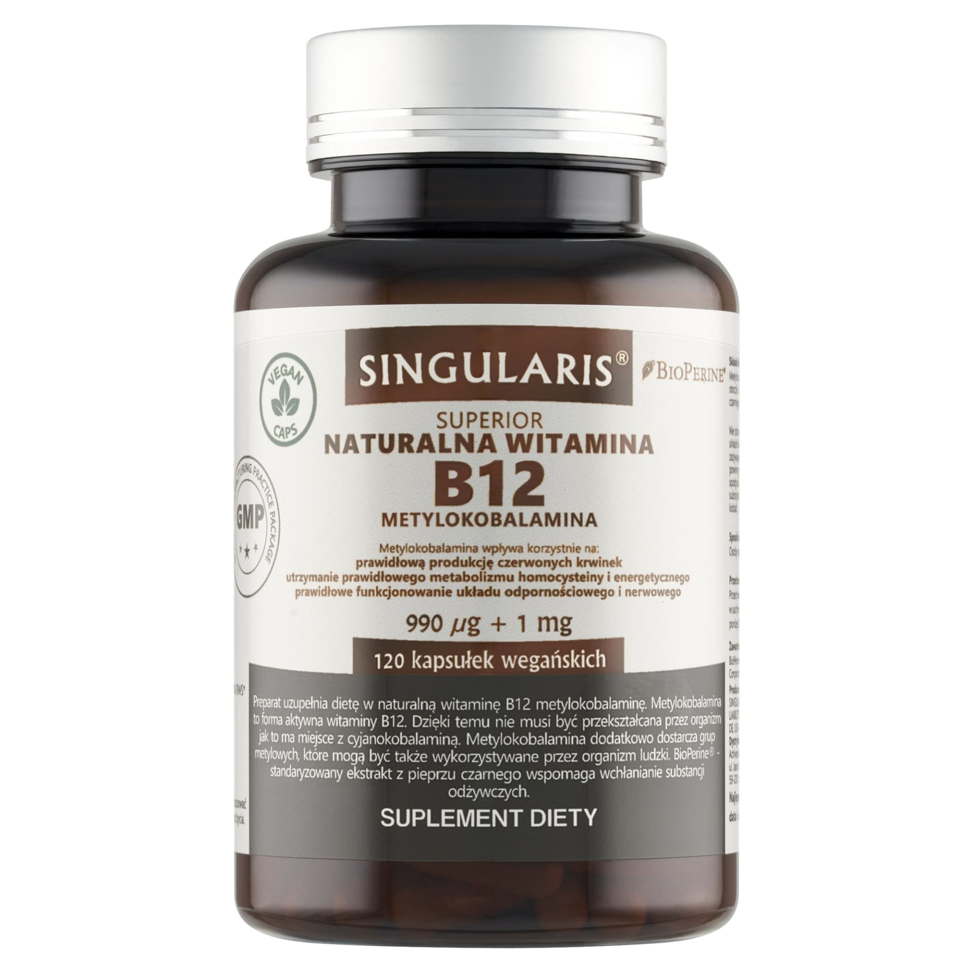 Singularis Naturalna Witamina B12 990 µg Metylokobalamina z BioPerine® 120 kaps.