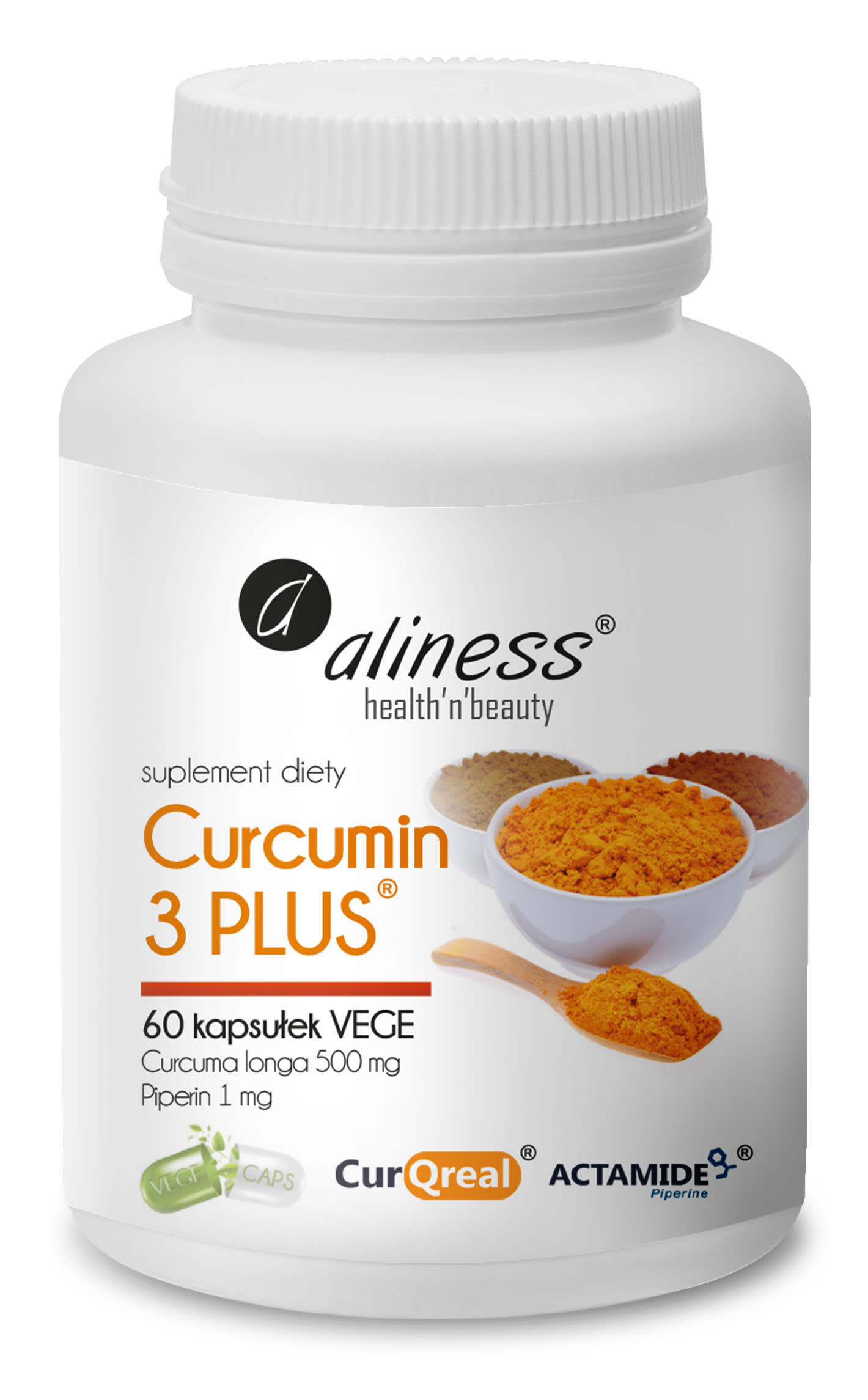 Aliness Curcumin 3 PLUS Curcuma longa 500 mg Piperyna 1 mg x 60 kaps.