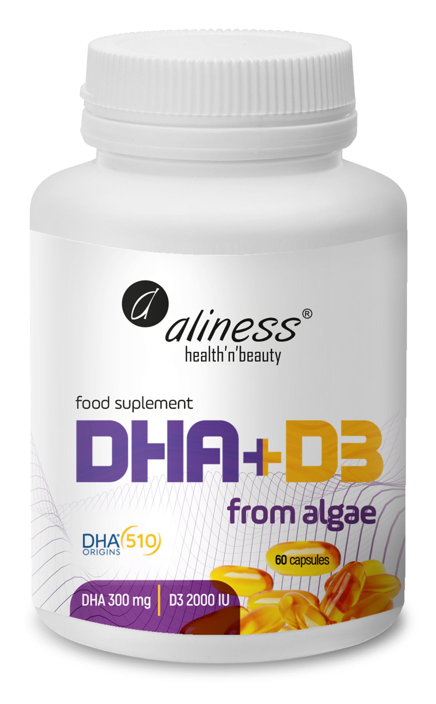 Aliness Omega DHA 300 mg z alg + D3 2000IU – 60 kaps.