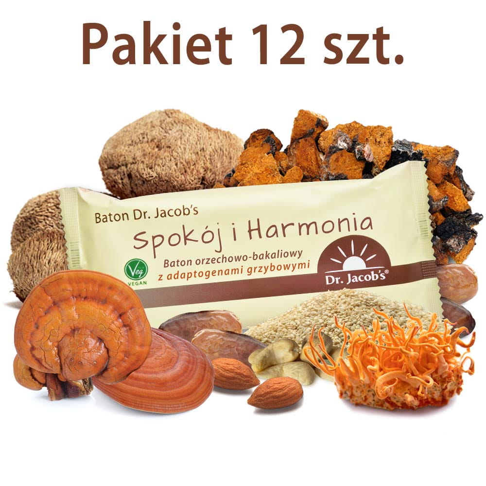 Baton Spokój i Harmonia - baton orzechowo-bakaliowy z adaptogenami grzybowymi Dr. Jacob's  12 szt.