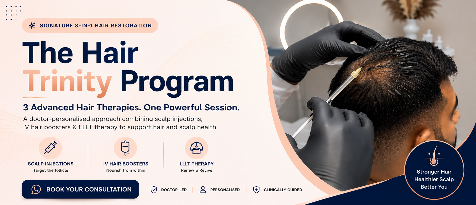 The Hair Trinity Program — three advanced hair therapies in one doctor-personalised session